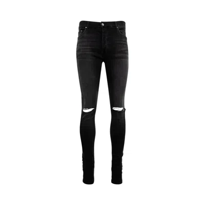 Pre-owned Amiri Leather Bones Appliqué Slash Jean 'vintage Black' | Men's Size 34