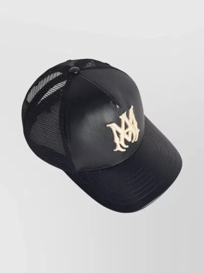 Amiri Leather Cap With Curved Brim And Mesh Back In Black