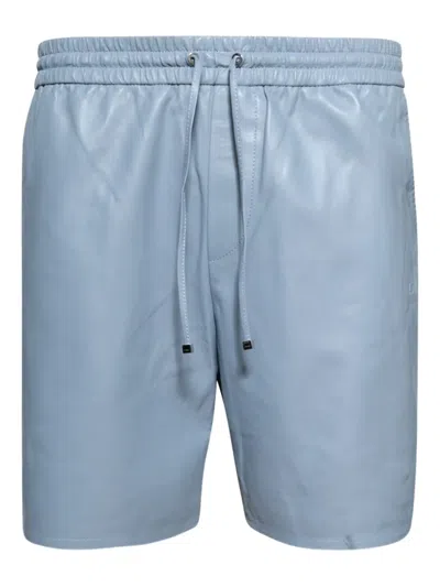 Amiri Leather Drawstring Shorts In Blue