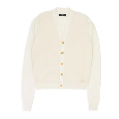 Amiri Leather Front Alabaster Cardigan In White