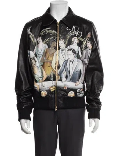 Pre-owned Amiri Leather Graphic Print Bomber Jacket In Black