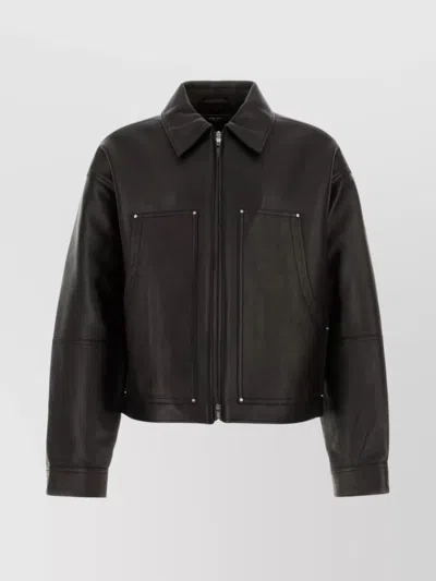 Amiri Leather Jacket With Collared Design And Front Pockets