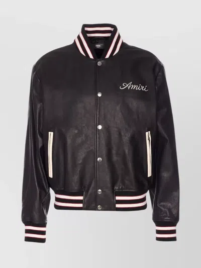 AMIRI LEATHER JACKET WITH ELASTICIZED COLLAR AND CUFFS