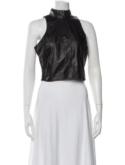 Pre-owned Amiri Leather Mock Neck Crop Top In Black