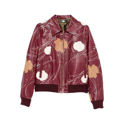 Amiri Mens Wine Floral-embroidery Pointed-collar Leather Jacket In Red