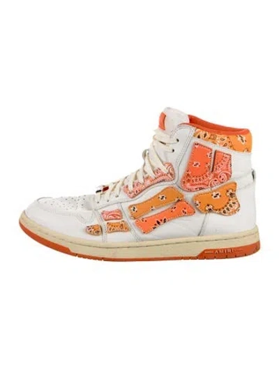 Pre-owned Amiri Leather Paisley Print Sneakers In Orange/white
