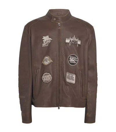 Amiri Leather Patch Racer Jacket In Brown