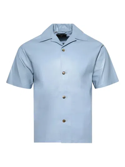Amiri Leather Short-sleeve Shirt In Blue