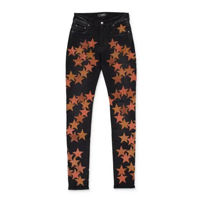 Amiri Leather Star Applique Chemist Aged Black Jeans