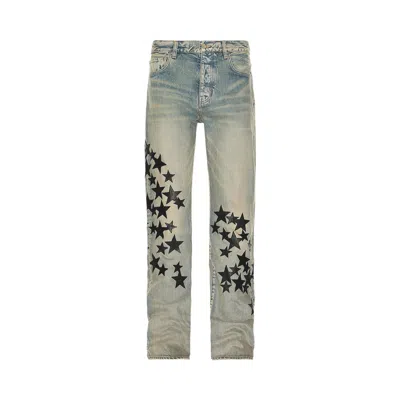 Pre-owned Amiri Leather Star Straight Jeans 'clay/indigo' | Grey | Men's Size 31