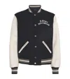Amiri Mens Hollywood Embroidered-text Wool-leather Blend Bomber Jacket Black Xl