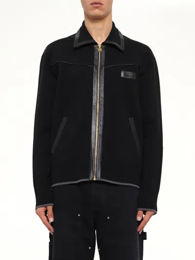 Amiri Wool Bomber Jacket With Leather Inserts In Black