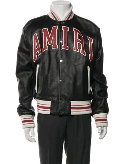 Pre-owned Amiri Leather Varsity Jacket In Black