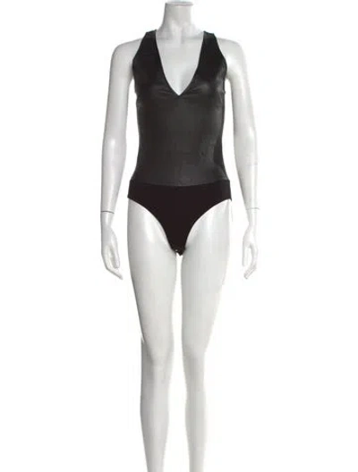 Pre-owned Amiri Leather V-neck Bodysuit In Black