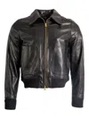 Amiri Leather Jacket Front Pockets Cuffs Hem Ribbed In Black