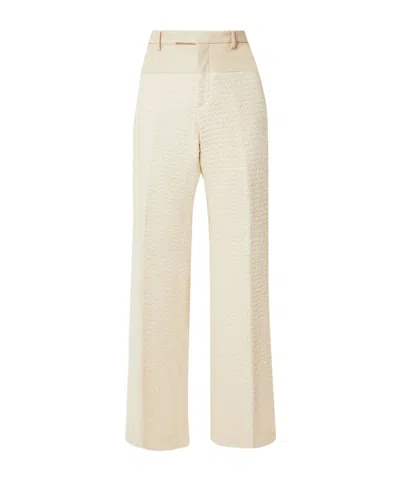 Amiri Leather-trimmed Cotton-blend Tweed Bootcut Pants In White
