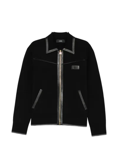 AMIRI LEATHER-TRIMMED ZIP-UP JACKET