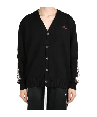 Amiri Leopard Bones V-neck Sweater In Black