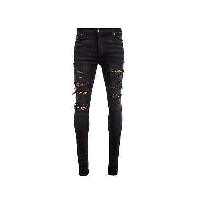 Pre-owned Amiri Leopard Denim Jeans In Black