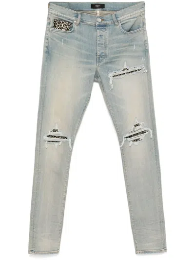 Amiri Leopard-detail Jeans In Blue
