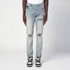 Amiri Mx1 Distressed Leopard Panel Skinny Jeans In Light Blue