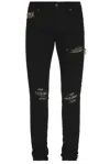 Amiri Stretch Denim Jeans With Leopard Print Accents In Black Od