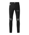 Amiri Stretch Denim Jeans With Leopard Print Accents In Black