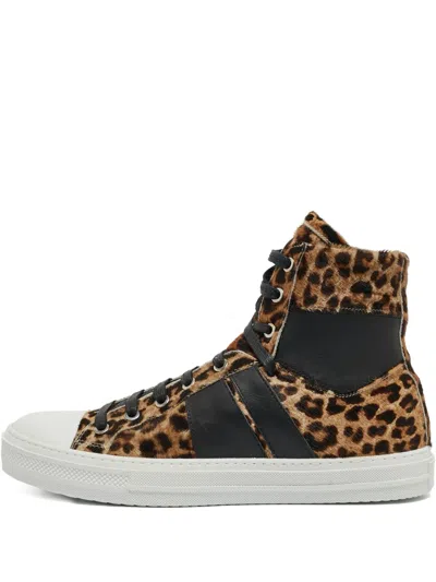Pre-owned Amiri Leopard-print Leather Sneakers In Brown