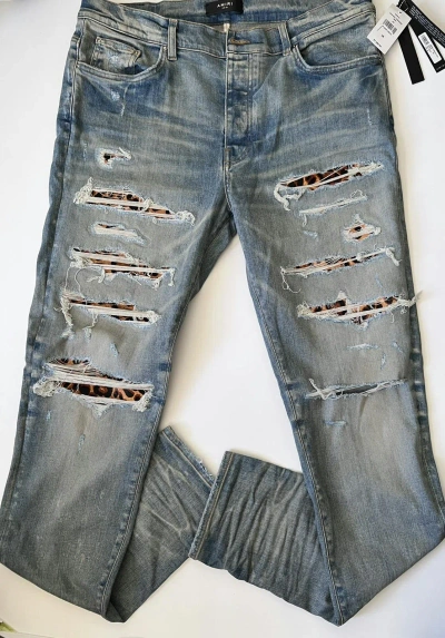 Pre-owned Amiri Leopard Thrasher Jeans Blue Size 38