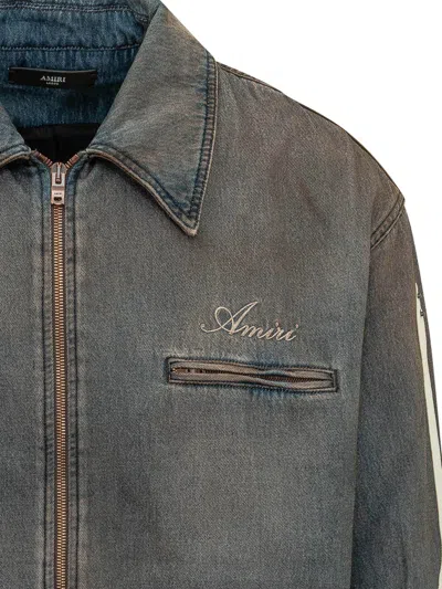 Amiri Lethe Stane Bones Denim Blouson Jacket In Blue
