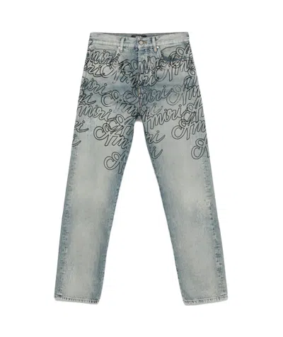 Amiri Letter Printed Jeans In Gray