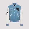 Amiri Oversized Varsity Jacket Ribbed Collar In Light Blue