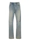 Amiri Light Blue Destroyed Straight Jeans With Cut-out In Cotton Denim Man In Light Blue