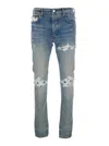 Amiri Light Blue Jeans With Ribbed Details On The Front And Logo Patch On The Rear In Denim Man In Light Blue