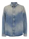 Amiri Men Light Blue Shirt With Used Effect In Denim Man In Blue