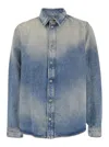 Amiri Men Light Blue Shirt With Used Effect In Denim Man In Multicolor