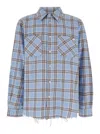 Amiri Mens Sea Blue Shotgun Distressed Regular-fit Cotton Flannel Shirt In Light Blue