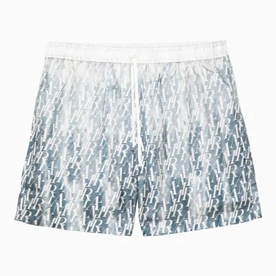 Amiri Light Blue Silk Bermuda Shorts With Logo Print Men