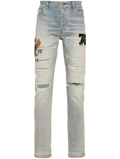 Amiri Light Blue Thigh Patches Ripped Skinny Jeans