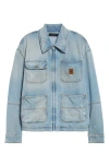 Amiri Blue Jacket With Classic Collar And Logo Patch On Front And Rear In Denim Man In Blue