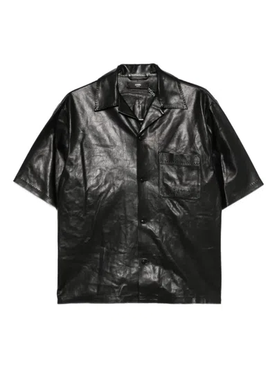Amiri Ligthweight Leather Camp Shirt In Black