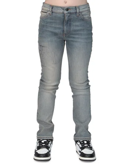 Amiri Little Kid's & Kid's Metallic Logo Staggered Jeans In Blue