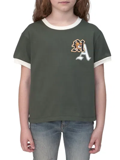Amiri Little Kid's & Kid's Varsity Patch-print Ringer T-shirt In Green
