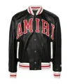 Amiri Black Bomber Jacket With Logo Patch In Leather Man In Black