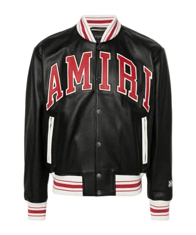 AMIRI LOGO-APPLIQUÉ LEATHER BOMBER JACKET