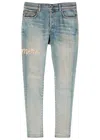 Amiri Script Logo Skinny Jean For Men In Light Blue