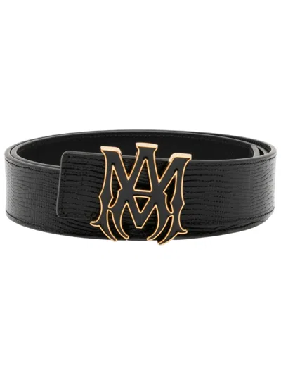 Amiri Logo Buckle Leather Belt With Punched Holes In Black