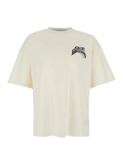 Amiri Logo Cotton T-shirt For Men With Printed Front And Back In Neutral