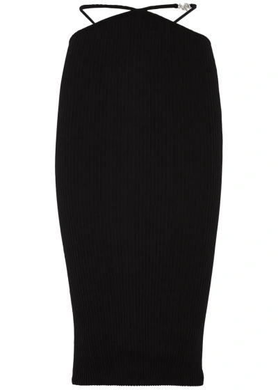 Amiri Cutout Cotton Blend Knit Midi Skirt In Black