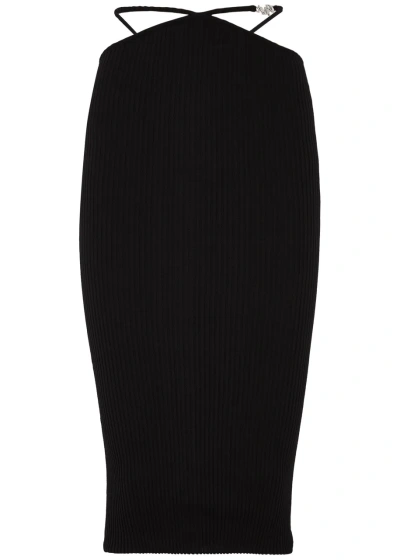 Amiri Cutout Cotton Blend Knit Midi Skirt In 블랙